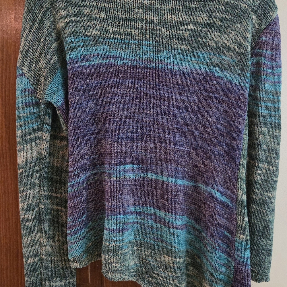 Prana Vignette Multicolored V Neck Wrap Open Knit Purple Asymetrical Sweater